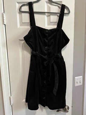 Black Corduroy Pinafore Dress - Button Front